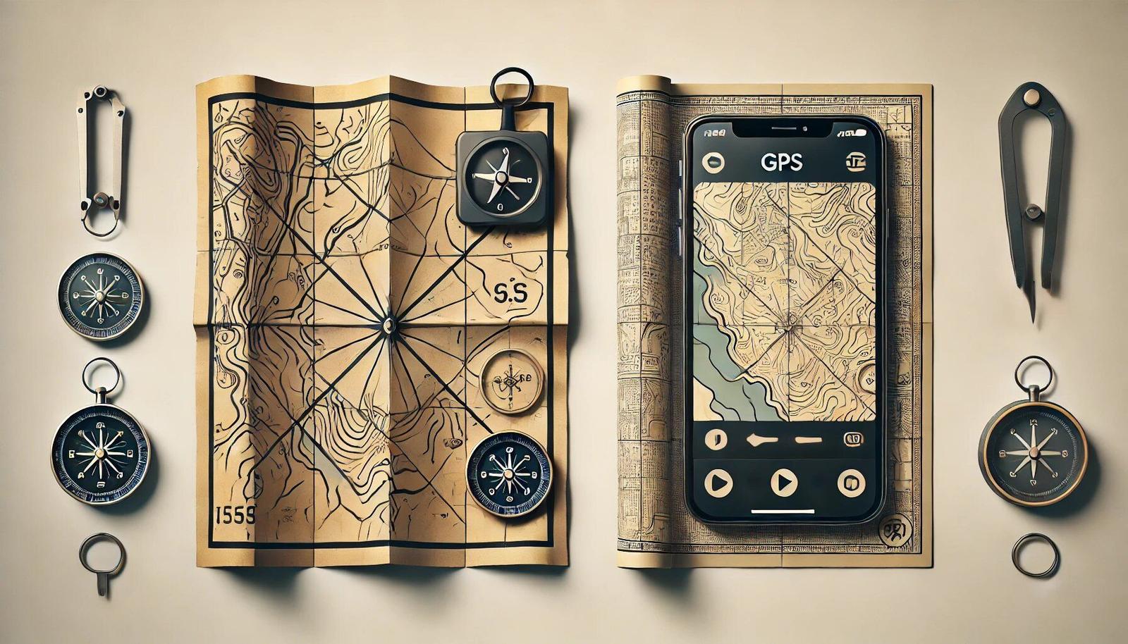 A hero image depicting the gradual evolution of mapping, smoothly transitioning from a hand-drawn paper map to a modern digital map on a tablet screen.